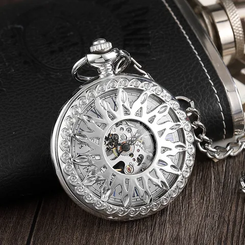 Classic Vintage Carved Hollow Automatic Mechanical Pocket Watch Flip Cover Roman Numerals Antique Alloy Gift Watch For Men Women