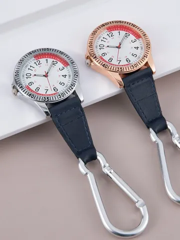 Orologio da Trekking con Moschettone Cassa in Lega di Alluminio Cinturino in Pelle PU Orologio da Taschino Luminoso Orologio a Clip per Zaino