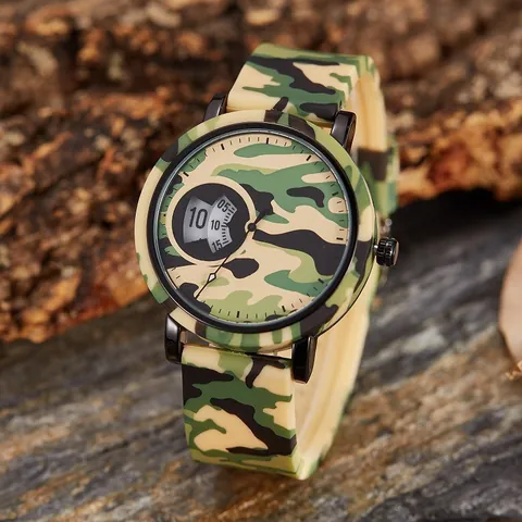 Fashion Camouflage Sports Watch For Men Women Silicone Strap Dual Display Quartz Wristwatch Student Military Style Outdoor Watch
