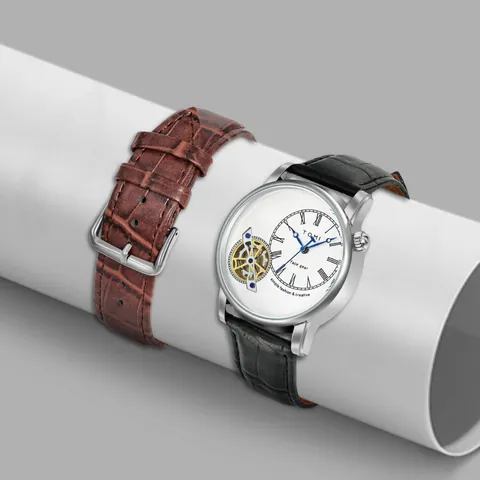 Orologio al Quarzo da Uomo TOMI Serie Face Gear Cinturino in Pelle Impermeabile Cassa in Lega Numeri Romani Orologio da Polso