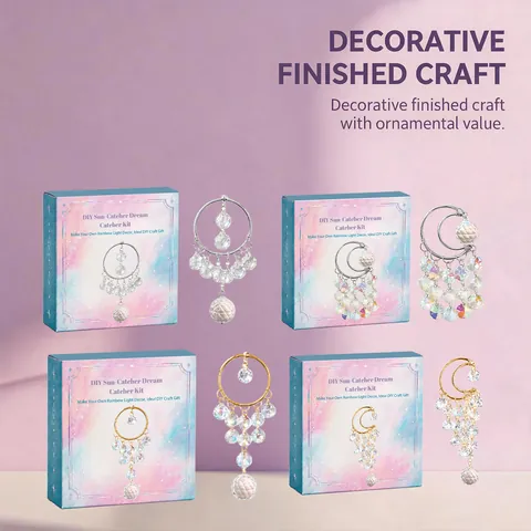 Kit de Suncatcher DIY Prisme en Verre de Cristal Arc-en-Ciel Avec Lune en Métal Anneau Rond pour Fenêtres Jardin Décoration