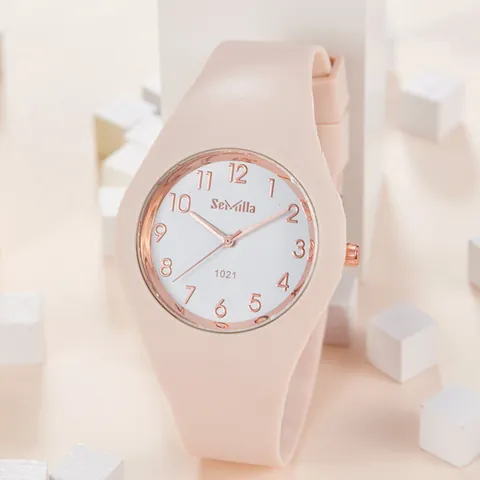 Reloj de Pulsera de Cuarzo de Moda Minimalista para Mujer Correa de Silicona Esfera Redonda Pantalla Analógica Informal