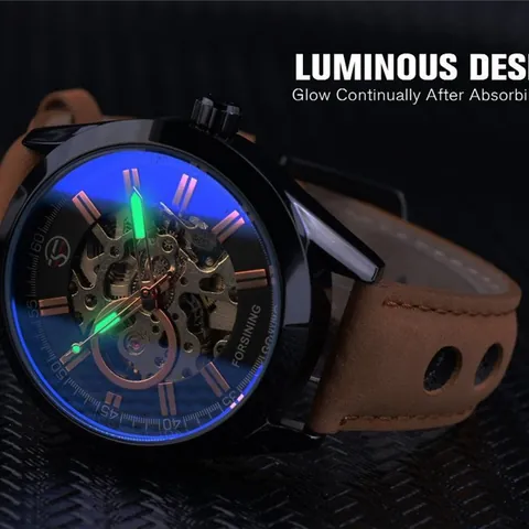 Forsining Herren Automatische Mechanische Uhr Skelett Mode Lässig Wasserdicht Business Armbanduhr Mit Edelstahl Lederarmband
