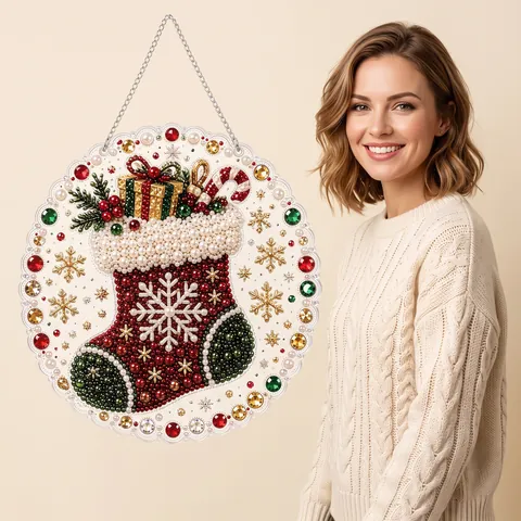 Christmas DIY Pearl Art Diamond Painting Hanging Kit Acrylic Rhinestone Santa Claus Reindeer Wreath Home Wall Decor Gift