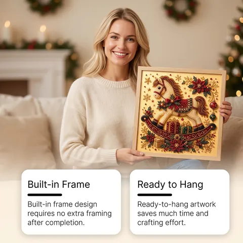 DIY Christmas Artificial Pearl Diamond Painting Art Kit with Wooden Frame Cartoon Reindeer Santa Claus Home Wall Decor Gift