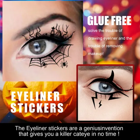 8 Pairs Halloween Eyeliner Stickers Bat Spider Web Pattern Waterproof Eye Makeup Tool For Spooky Party Costume Women