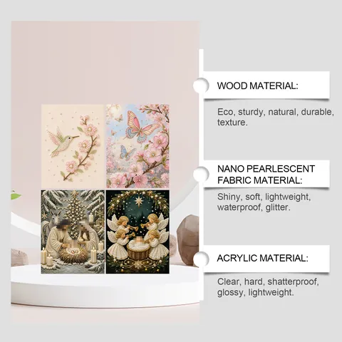 DIY Pearl Diamond Painting Kit Wood Frame Pearlescent Fabric Hummingbird Nativity Angel Christmas Rhinestone Handmade Wall Decor
