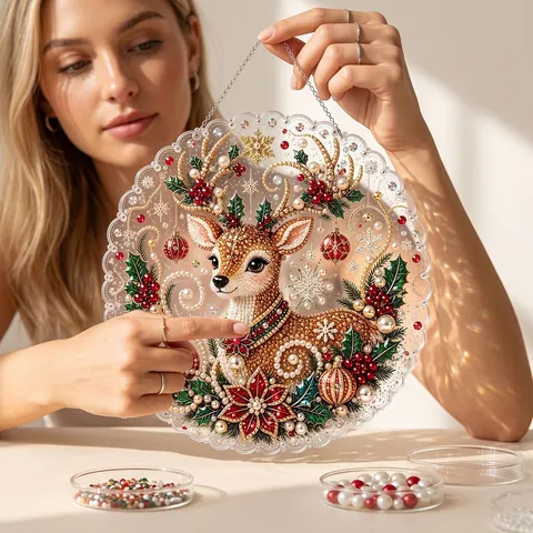 DIY Christmas Pearl Diamond Painting Pendant Acrylic Handmade Sparkling Suncatcher Hanging Ornament For Holiday Home Decor