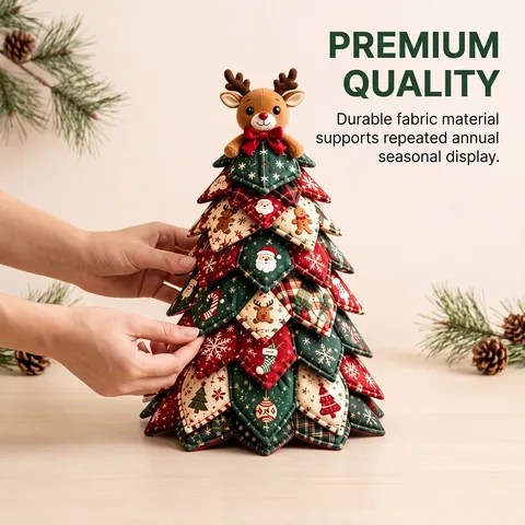 Adorno de Escritorio Árbol de Navidad Acolchado DIY Decoración Artesanal de Tela Con Figuras de Papá Noel y Muñeco de Nieve