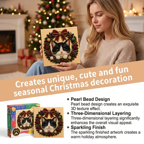 DIY Christmas Pearl Art Kit Handmade Retro Wooden Frame Nano Fabric Acrylic Rhinestone Animal Pattern For Home Decor