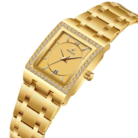 Damen Luxus Quadratische Quarzuhr Strass Wasserdicht Edelstahlband Datum Armbanduhr Mode Business Zeitmesser