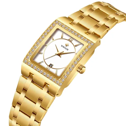 Damen Luxus Quadratische Quarzuhr Strass Wasserdicht Edelstahlband Datum Armbanduhr Mode Business Zeitmesser