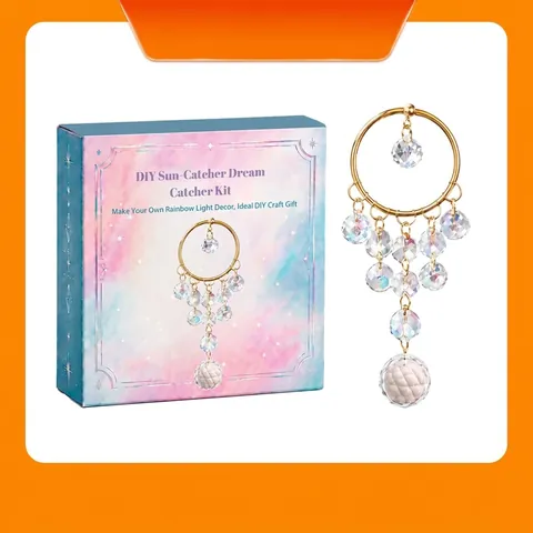 Kit de Suncatcher DIY Prisme en Verre de Cristal Arc-en-Ciel Avec Lune en Métal Anneau Rond pour Fenêtres Jardin Décoration