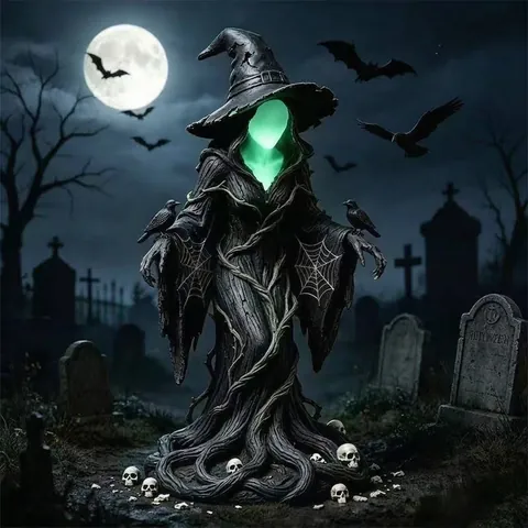 Leuchtet Im Dunkeln Halloween Hexe Statue Harz Gruselige Geist Figur Spooky Hexe Garten Ornament Gothic Skulptur Feiertag Haus Deko