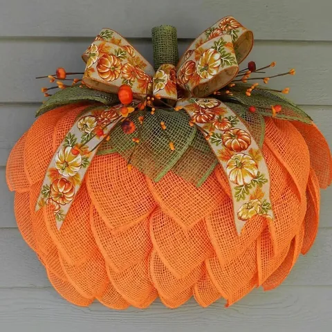 Halloween Pumpkin Wreath Fabric Autumn Harvest Door Decoration American Style Hand Woven Pumpkin Wreath For Yard Party Decor
