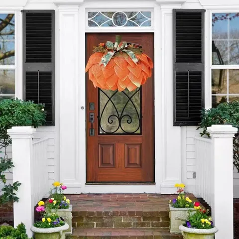Halloween Pumpkin Wreath Fabric Autumn Harvest Door Decoration American Style Hand Woven Pumpkin Wreath For Yard Party Decor