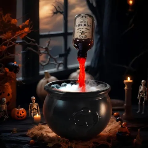 Halloween Witch Cauldron With Fog Mist Maker Floating Poison Bottle Spooky Indoor Decoration Prop Haunted House Party Decor