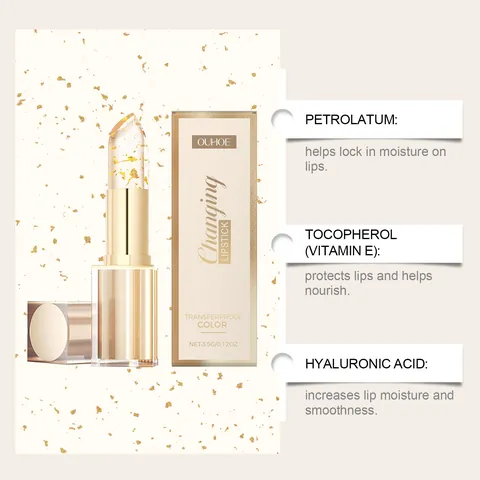OUHOE Lápiz Labial Cambiante de Color Pan de Oro Hidratante Nutritivo Bálsamo Labial Larga Duración Efecto Espejo Mujer