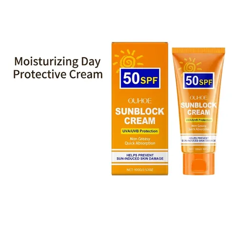 OUHOE SPF 50 Sunblock Cream Moisturizing Day Face Cream UVA UVB Protection Non-Greasy Daily Skin Barrier Care Cream For All Skin