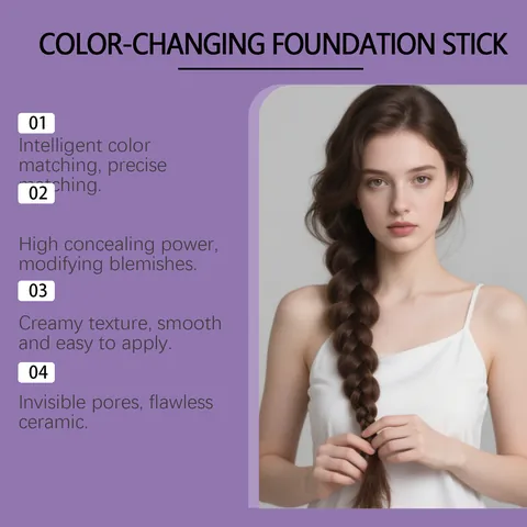 Color Changing Foundation Stick 2-In-1 Double-Ended With Brush Full Coverage Hydrating Long Lasting Base Makeup For Women