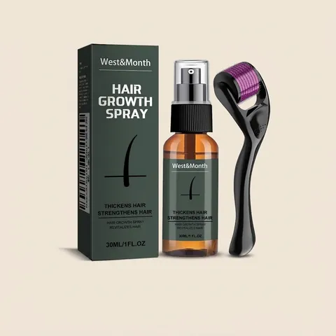 West Month Beard Growth Spray Kit For Men Professional Nourishing Facial Hair Thickening Serum Set With Micro Needle Roller