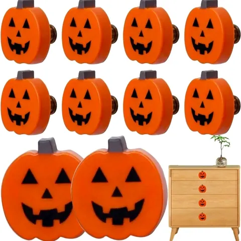 Halloween Pumpkin Door Knobs Plastic Jack O Lantern Cabinet Knobs Drawer Pulls Creative Home Decor Furniture Wardrobe Handles