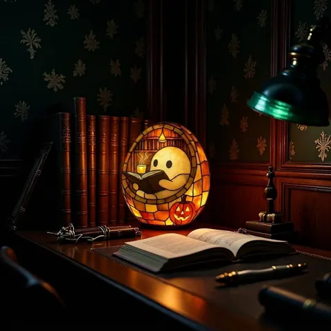 Lámpara Fantasma Leyendo Libro de Halloween Creativa Luz Nocturna de Resina Estilo Vitral Calabaza Decoración para Fiesta Regalo