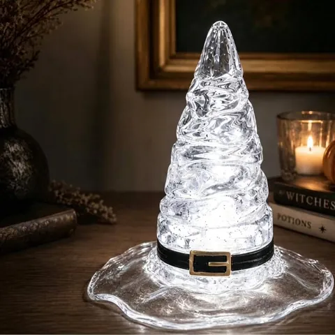 Halloween Witch Hat Lamp Transparent Resin Sequin Decorative LED Light Creative Desktop Ornament For Home Bedroom Party