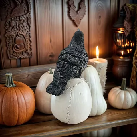 Halloween Totenkopf Statue Krähe Auf Menschlichem Totenkopf Harz Ornament Gotische Desktop Heimdekoration Party Horror Tischdeko