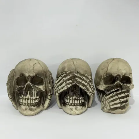 Halloween Totenkopf Harz Statue Nichts Hören Sehen Sagen Skelettkopf Gotische Tischdeko Handwerk Halloween Party Deko