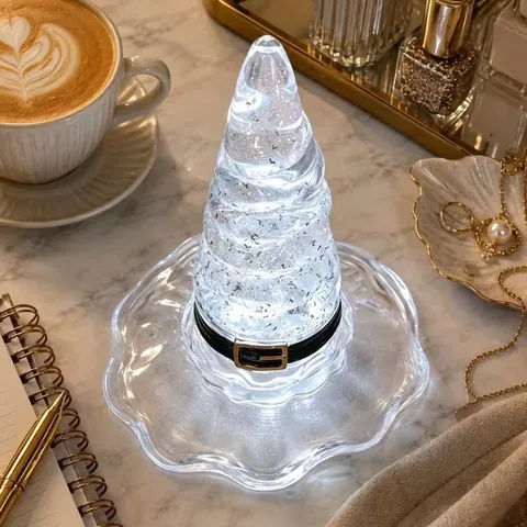 Halloween Witch Hat Lamp Transparent Resin Sequin Decorative LED Light Creative Desktop Ornament For Home Bedroom Party