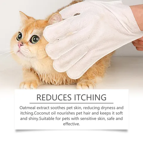 Gants De Nettoyage Jetables Pour Animaux Domestiques Pour Chiens Et Chats Lingettes De Toilettage Désodorisantes À L'Huile De Coco Extrait D'Avoine Gants De Lavage Sans Eau