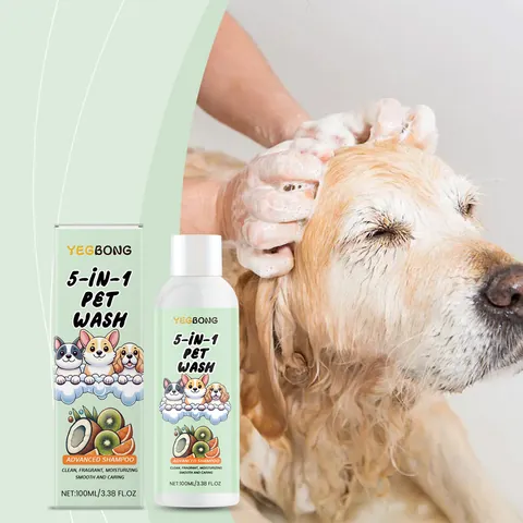 Shampooing pour Animaux 5-en-1 Soin Nourrissant à l'Essence de Plante pour Chiens et Chats Anti-Nœuds Lissant Huile de Coco Extrait de Kiwi Miel