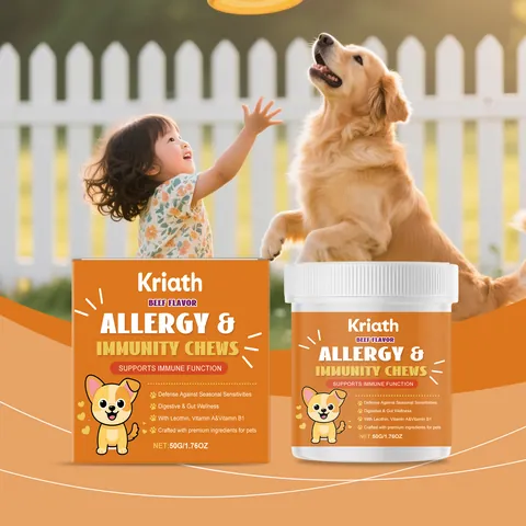 Kriath Pet Vitamin Allergy Immunity Chews Beef Flavor Dog Hair Skin Care Lecithin Supplement Digestive Support