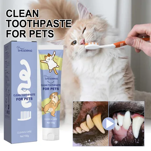 Yegbong Dentifrice pour Animaux Chats Chiens Soins Dentaires Nettoyage des Dents Élimination du Tartre Haleine Fraîche Soins Buccaux