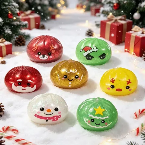 Giocattolo Squishy Serie Natalizia Antistress Luccicante a Ritorno Lento Spremi Giocattolo Babbo Natale Renna Pupazzo di Neve TPR Regalo