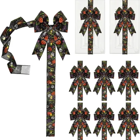 Halloween Schrank Schleife Deko Set Kürbis Geist Muster Polyester Band Drahtkante Festliche Haus Küche Schrank Dekoration