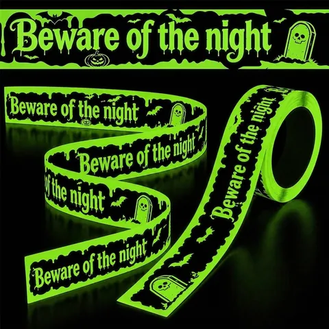 Halloween Glow In The Dark Warning Tape PVC Fluorescent Warning Strip Beware Of The Night DIY Garden Party Decoration