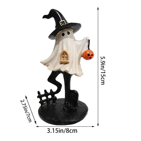 Hand-Painted Resin Halloween Ghost Witch Hat Christmas Santa Claus Ornament Festive Desktop Decorative Statue Home Decor