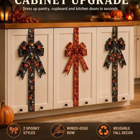 Halloween Schrank Schleife Deko Set Kürbis Geist Muster Polyester Band Drahtkante Festliche Haus Küche Schrank Dekoration