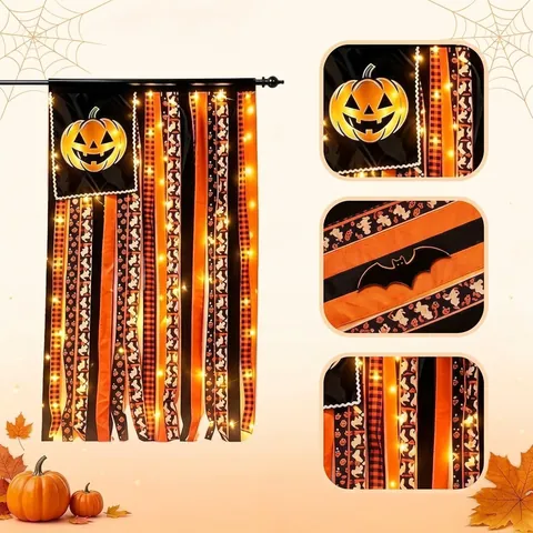 Halloween Quaste Band Hängebanner LED Lichter Kürbis Geist Muster Girlande Für Veranda Wand Party Haus Festival Deko