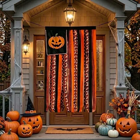 Halloween Quaste Band Hängebanner LED Lichter Kürbis Geist Muster Girlande Für Veranda Wand Party Haus Festival Deko
