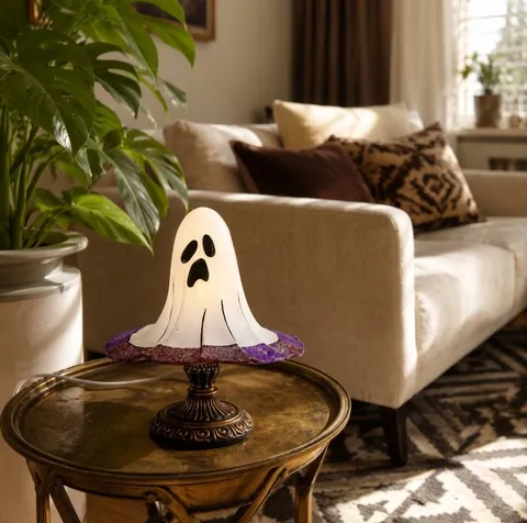 Lampe de Table Fantôme Gothique Vintage Résine Veilleuse Effrayante Base Relief Bronze Halloween Décoration de Bureau Maison