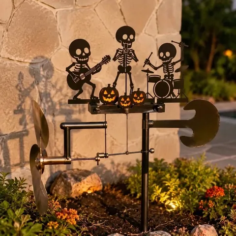 Halloween Skeleton Band Wind Spinner Metal Garden Stake Outdoor Kinetic Sculpture For Yard Lawn Garden Festival Ornament