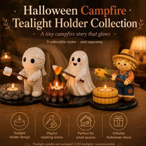 Halloween Lagerfeuer Teelichthalter Harz Mumie Geist Vogelscheuche Figuren Für Zuhause Festliche Party Tisch Deko Kerzen Ornament