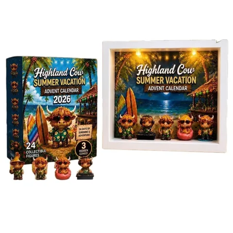 Calendario dell'Avvento 2026 Tema Vacanze Estive Mucca delle Highland Scatola a Sorpresa Con Display LED per Regalo