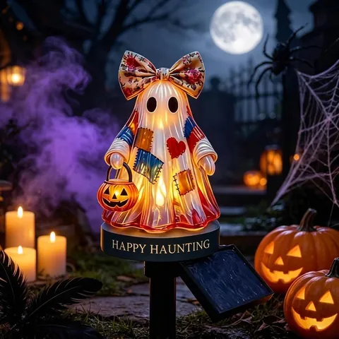 Vintage Halloween Ghost Solar Light LED Outdoor Retro Pumpkin Lantern Garden Stake Haunted House Atmosphere Decor Ornament