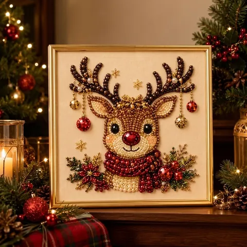 DIY 3D Christmas Pearl Diamond Painting Kit with Frame Reindeer Santa Tree Wreath Design Festive Wall Art Home Decor Gift