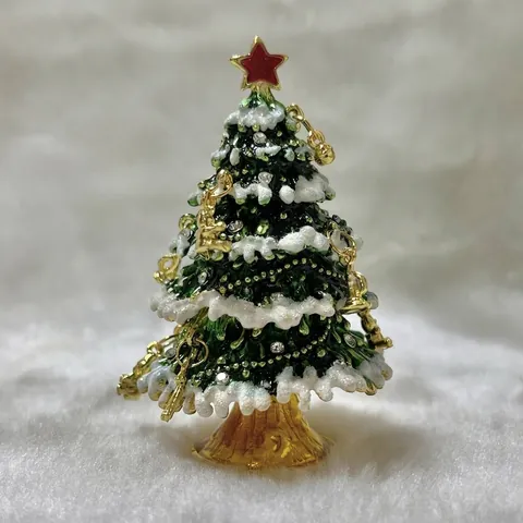 Vintage Emaille Weihnachtsbaum Schmuckschatulle Legierung Schmuckkästchen Mit Strass Stern Heimtextilien Ornamente Geschenk Zu Weihnachten