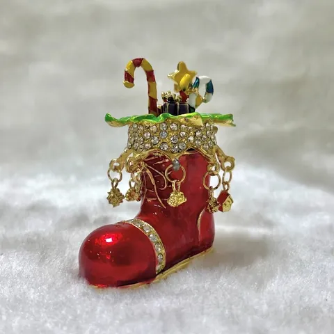 Caja de Baratijas de Bota de Navidad de Esmalte Aleación Incrustada de Strass Organizador de Joyería Regalo de Navidad para Mujer